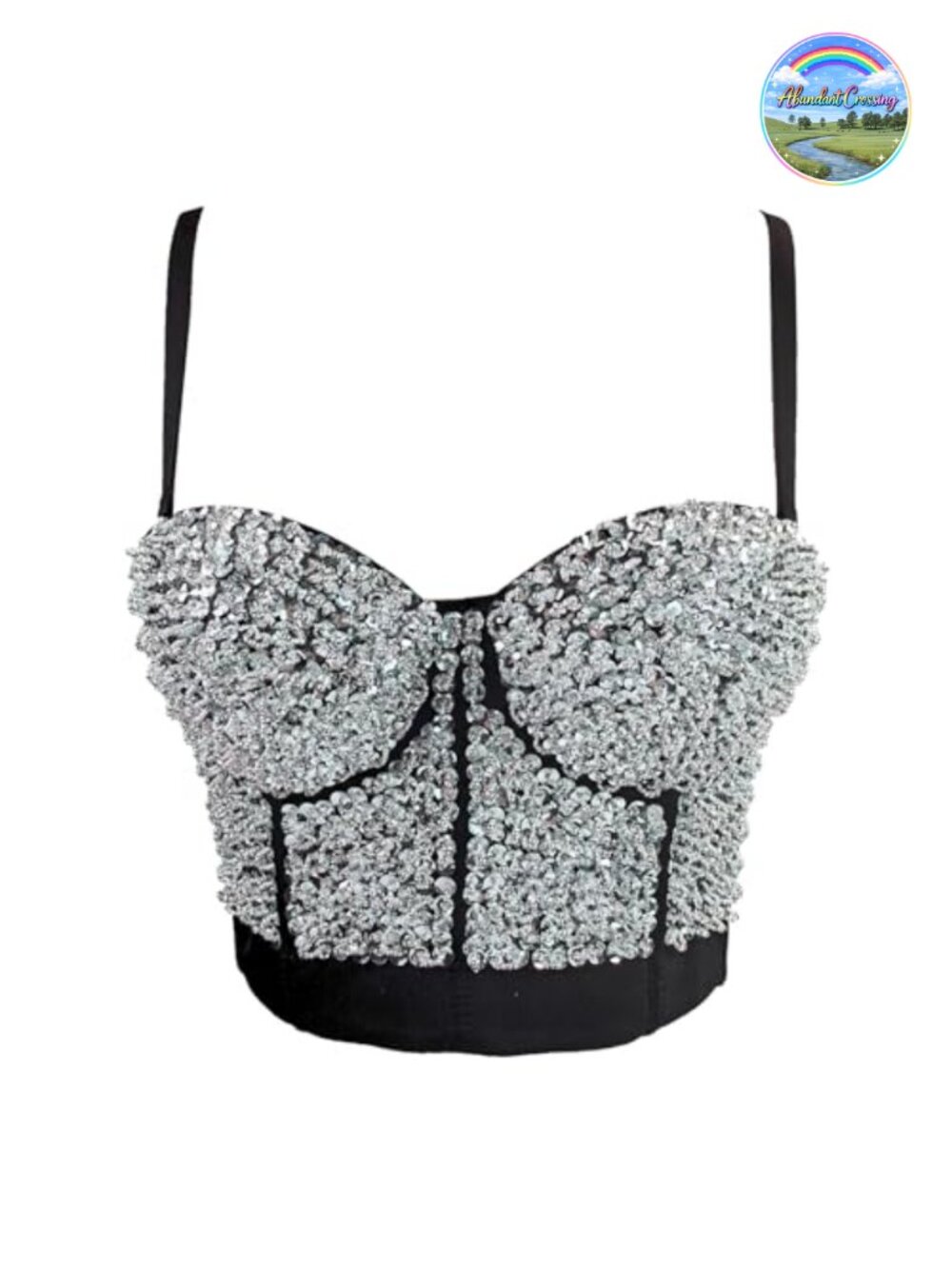 Rhinestone Corset Crop Top Mesh Bustier Push Up Club Party